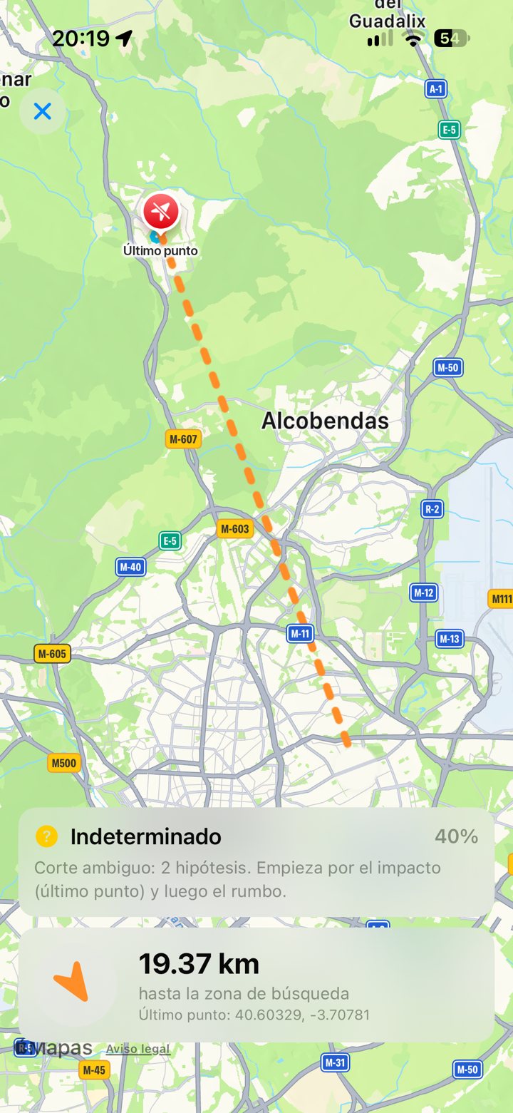 Localizador: último punto y distancia a la zona de búsqueda